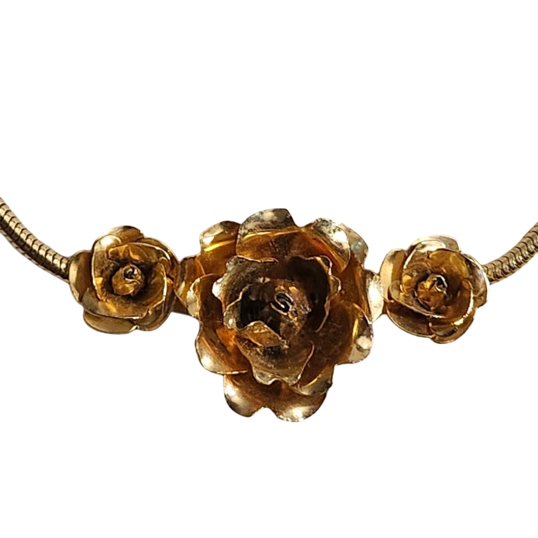 Vtg 1950s Gold Tone Roses Choker Collar Necklace 30$